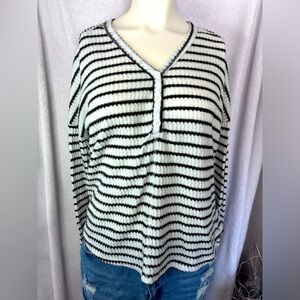 Striped V-Neck‎ Button-Front Sweater